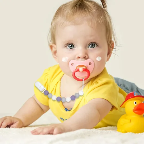 Vista 8 de Paquete de 2 clips para chupetes para bebés niños y niñas (gris verde)