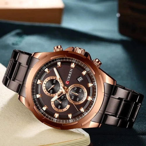 Vista 3 de CURREN Reloj para hombre, de acero inoxidable, cronógrafo, de cuarzo, para hombre, reloj deportivo, fecha, Relogio, Masculino, reloj Hombr, Plateado