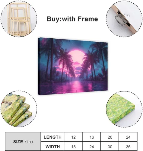 Vista 2 de XAHOR Neon Vaporwave Art Print – Retro Digital Aesthetic Wall Decor – Surreal Cyber Dream Poster Canvas Poster Bedroom Decor Sports Landscape Office