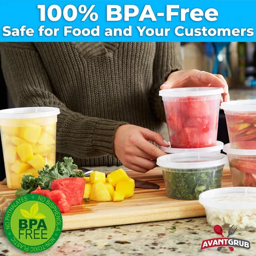 Vista 4 de Recipientes de plástico de 8 onzas sin BPA de grado deli-Grade con tapas, 48 unidades a prueba de fugas, para microondas, para pedidos para llevar