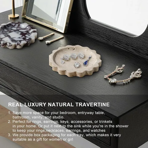 Vista 3 de Bandeja de joyería de mármol, cuenco Catchall para anillos y llaves - Organizador de tocador con diseño de piedra natural, decoración del hogar