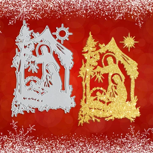 Vista 4 de Troqueles de corte de metal para Navidad, Pascua, religión, pesebre, fondo de rezo, troqueles para hacer tarjetas, álbumes de recortes y álbum
