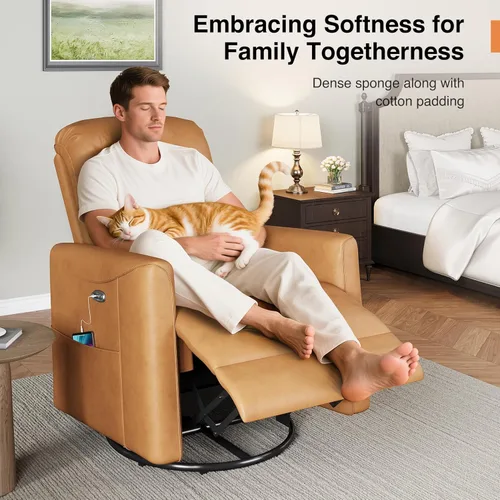 Vista 5 de Welzona Mecedora giratoria eléctrica, mecedora giratoria de 360°, mecedora de cuero sintético, silla eléctrica de posición infinita para adultos