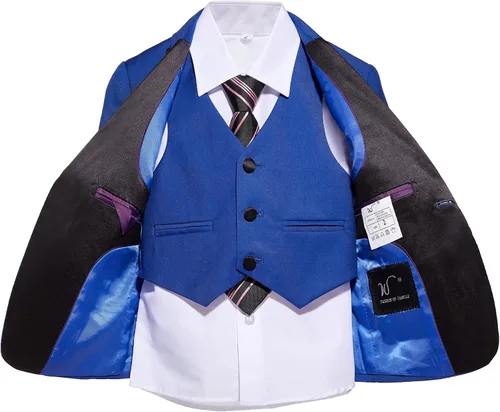 Vista 2 de Trajes formales azules para niños conjunto de traje ajustado para niños pequeños esmoquin de 5 piezas
