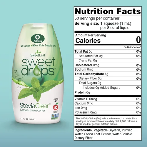 Vista 2 de SweetLeaf Stevia Drops Liquid Sweetener, SteviaClear - 1.7 Fl Oz, Pack of 2