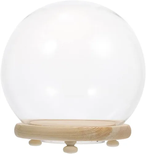 Vista 10 de EXCEART Cúpula de cristal con base de madera de 4 pulgadas transparente para decoración del hogar con contenedor de flores preservadas con luz LED