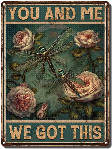 Vista 18 de LIUAXICIA Letrero de estaño vintage divertido con texto en inglés «Into The Forest I go to Lose My Mind and Free My Soul Dragonfly», letrero