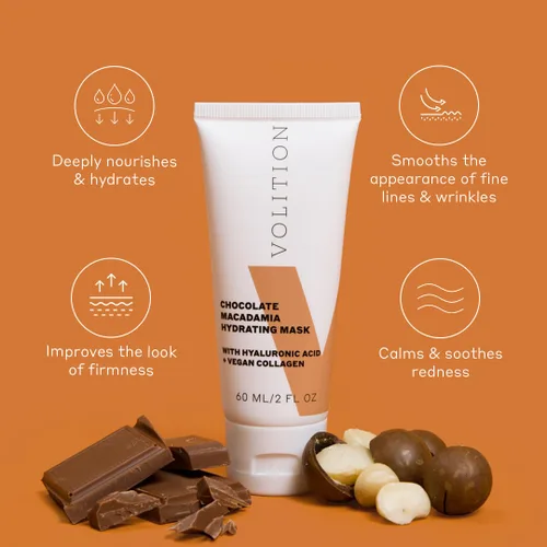Vista 3 de Volition Beauty Chocolate Macadamia Mascarilla Hidratante con Ácido Hialurónico + Colágeno Vegano Tratamiento facial nutritivo y reabastecedor