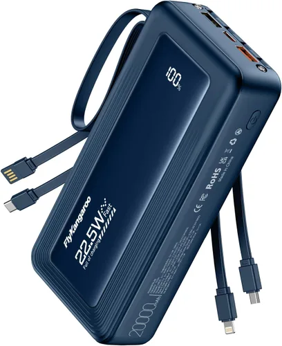 Vista 13 de Cargador portátil con cables incorporados, delgado 10000mAh carga rápida 22.5W banco de energía USB C pantalla LED paquete de batería 6 salidas y 2