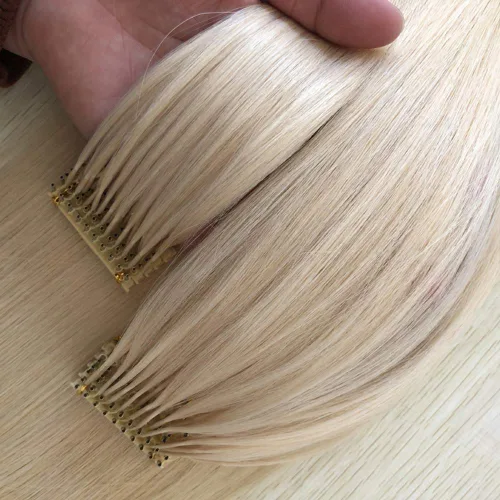 Vista 2 de Extensión 6D de cabello humano para extensiones de cabello, máquina 6D, conexión rápida sin ranura a la cabeza, cabello humano real, 10 filas Rubia