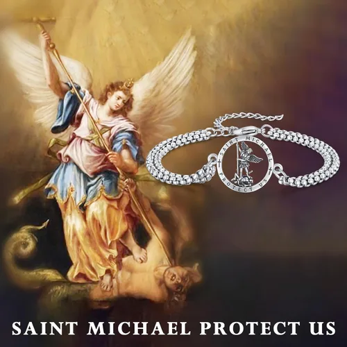 Vista 40 de Pulsera unisex de San Miguel/Cristóbal/Benedicto/Jude/José/Guadalupe/Ángel de la Guarda/Santa Muerte Pulsera de plata de ley 925 con cadena de doble