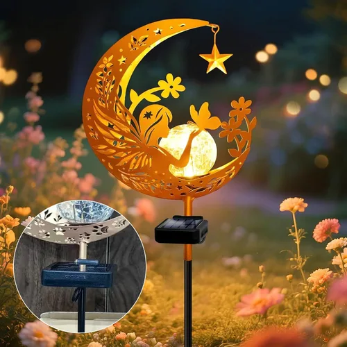 Vista 9 de Luces solares para exterior, decorativas, con forma de ángel lunar, luces solares con poste, luces de camino, regalos de cumpleaños para mujeres