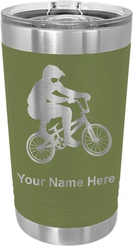 Vista 11 de LaserGram Vaso de pinta aislado al vacío de 16 onzas, conductor BMX, grabado personalizado incluido (negro) Engraved Gift for BMX Rider, Vacuum