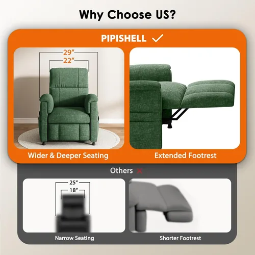 Vista 6 de Pipishell Silla reclinable eléctrica para adultos, reclinable eléctrico con control remoto, reclinable/reposapiés ajustable, tela de felpilla, cojín