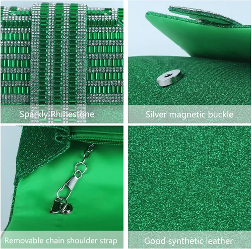 Vista 5 de ELDA Bolsos de mano para mujer, bolsos de noche brillantes formales para fiesta, diamantes de imitación, boda, cóctel, baile de graduación