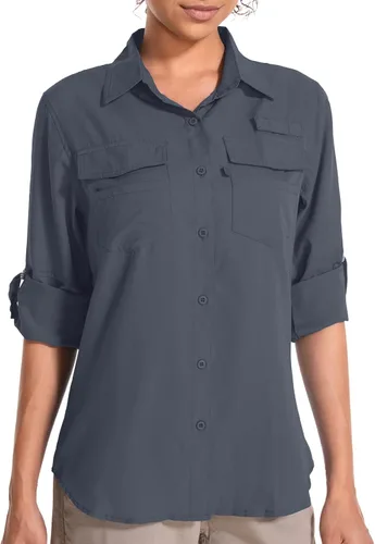 Vista 10 de Camisas Safari de manga larga con protección solar UV UPF 50 para mujer 6 Rosa