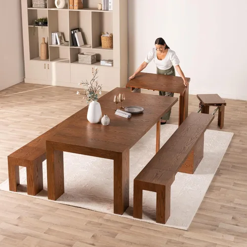 Vista 11 de Transformer Table - Mesa de comedor extensible de madera maciza, asientos 2-12, mesa de comedor expandible, muebles que ahorran espacio, muebles
