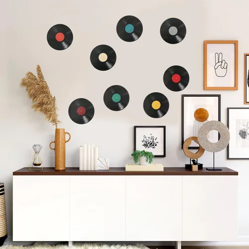 Vista 3 de PEUTIER 8 piezas de decoración de pared de disco de vinilo en blanco, 8.7 pulgadas, pósteres de cubierta de álbum, arte de pared, disco de vinilo
