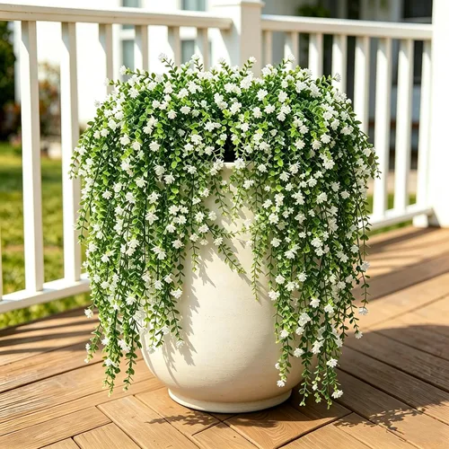 Vista 10 de WEISPARK Flores Colgantes Artificiales, 4 piezas de Guirnalda de Enredadera de Eucalipto Falsa, Plantas Plásticas de Decoración de Flores