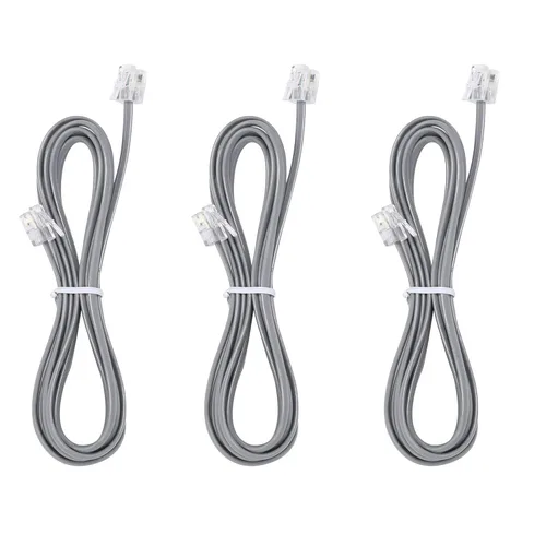 Vista 9 de Cable de extensión para teléfono fijo con enchufe estándar RJ-11 6P4C (3 pies-paquete de 3, negro)