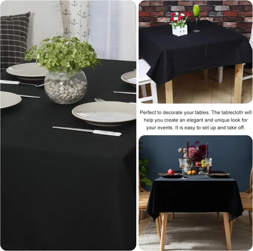 Vista 5 de Paquete de 4 manteles cuadrados de mesa de 52 x 52 pulgadas, mantel negro lavable a máquina, tela de poliéster, cubierta de mesa para comedor