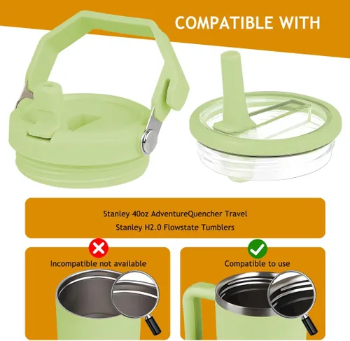 Vista 3 de 2 vasos de 40 onzas de capacidad, tapa abatible con popote de repuesto, para Stanley Quencher, a prueba de fugas, resistente a salpicaduras, tapa a