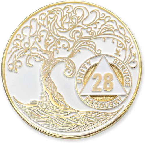 Vista 218 de 1 año Sobriety Mint Twisted Tree of Life Medallón de recuperación AA chapado en oro, chip/ficha - negro