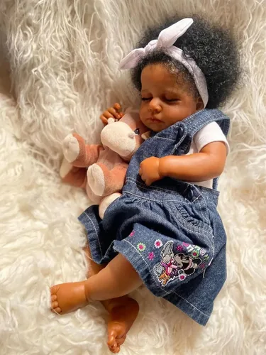 Vista 7 de Muñecas afroamericanas Reborn de 20 pulgadas, cuerpo completo, vinilo de silicona, niña negra, durmiendo, realista, recién nacido, muñeca que se ve