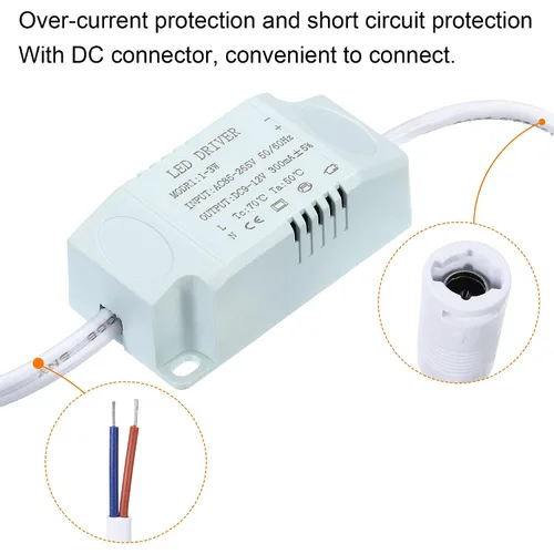 Vista 5 de PATIKIL Controlador LED de 1-3W 300mA, paquete de 3 salidas AC 85-265V 9-12V DC Conector hembra Conector rectificador de corriente constante