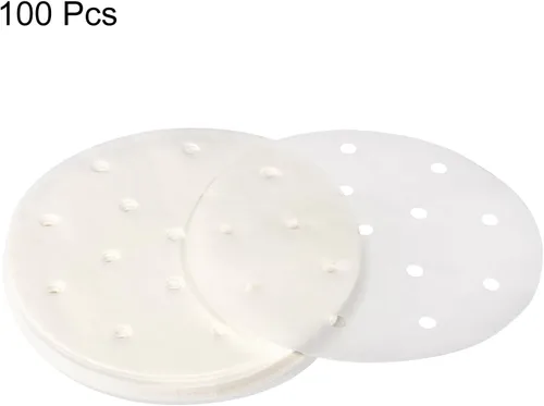 Vista 3 de uxcell 100 piezas de papel pergamino para freidora de aire, forro redondo de 6 pulgadas, papel de hornear antiadherente para freidoras de aire