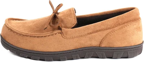 Vista 3 de LazyStep Pantuflas tipo mocasín de microgamuza para hombre, para interiores y exteriores, con espuma viscoelástica cómoda