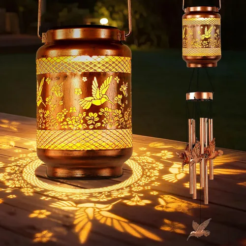 Vista 10 de Solar Wind Chimes Sun Decor Gift for Women Cracked Glass Light Wind Chime