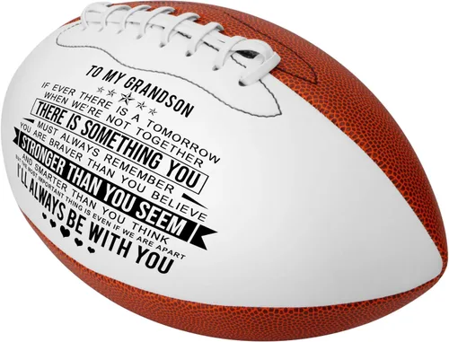 Vista 2 de K KENON Balones de fútbol grabados para hijo de mamá – Fútbol americano de cuero compuesto personalizado – Regalos de graduación de aniversario