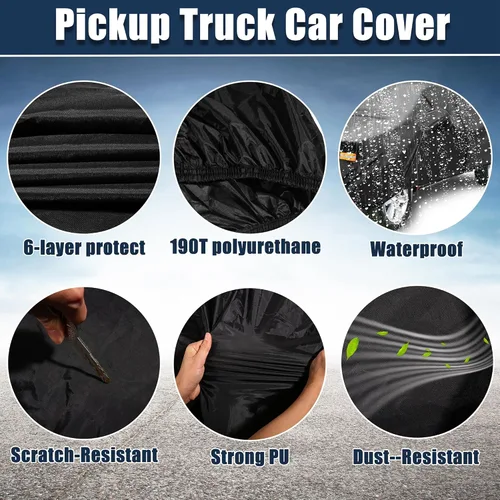 Vista 6 de X AUTOHAUX Funda para camioneta Toyota Tacoma Doble Cabina 4P 1,5 m de largo 2005-2021 Protección contra sol, lluvia, polvo, viento y nieve 190T-PU