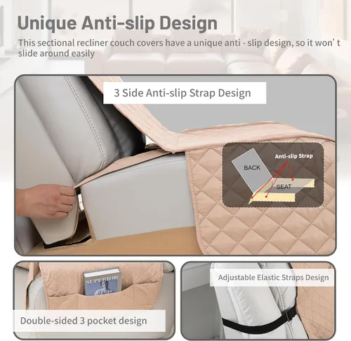 Vista 5 de Fundas impermeables para sofá reclinable seccional en forma de L, 7 piezas, antideslizantes, lavables, juego de fundas reclinables para mascotas
