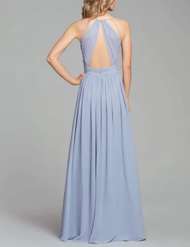 Vista 3 de Zeeyecie Vestidos de dama de honor con cuello en V para mujer vestidos largos de gasa con tirantes delgados fruncidos vestidos de noche formales