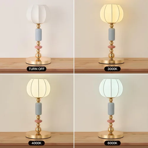 Vista 4 de Lámpara de mesa moderna imitada de seda con enchufe, base metálica, luz de escritorio con enchufe, cable y interruptor para dormitorio, mesita