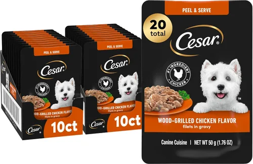 Vista 12 de Cesar Mini-Pouch - Alimento húmedo para perros, sabor a carne Angus, 1.76 onzas, 20