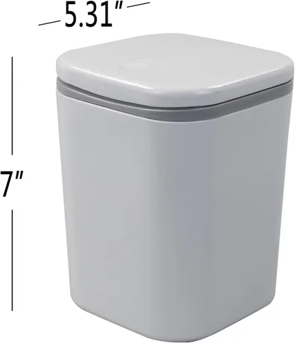 Vista 3 de Vababa Cubo de basura pequeño gris de 0.5 galones, mini bote de basura con botón