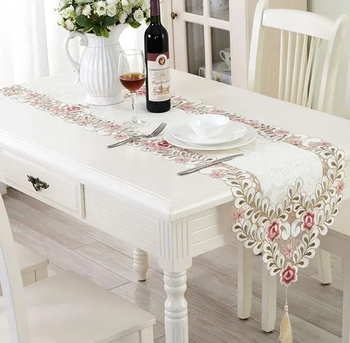 Vista 14 de LeLehome - Mantel de encaje bordado con flores color café