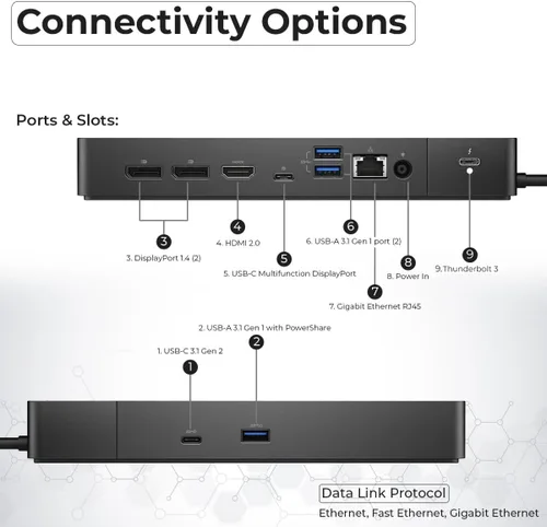 Vista 2 de Dell WD19TBS - Estación de carga Thunderbolt con adaptador de alimentación de CA de 180 W (entrega de potencia de 130 W) + cable HDMI + cable