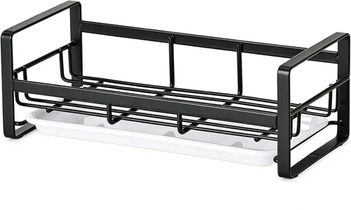 Vista 8 de HULISEN Soporte grande de esponja, organizador de dispensador de jabón de cocina de acero inoxidable 304, escurridor de jabón de encimera con Negro