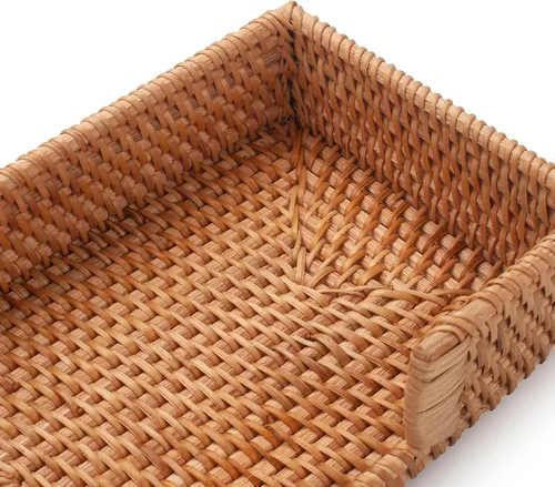Vista 7 de Servilletero de ratán rectangular tejido plano servilleta bandeja para mesas 9.5" x 5.5" x 2" (rectángulo)
