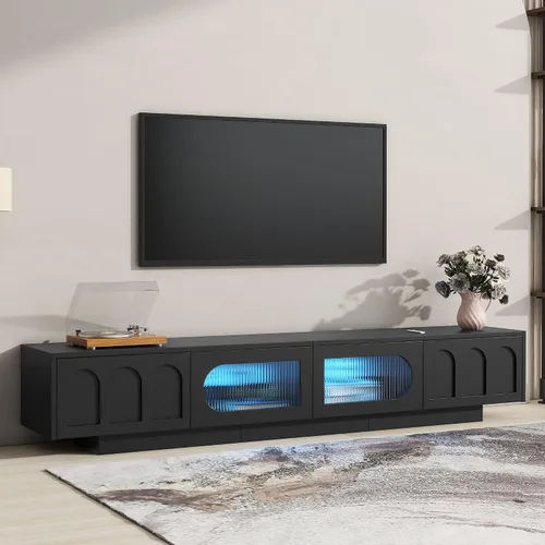 Vista 16 de Merax Minimalist 103" Entertainment Wall Unit Set with Overhead Bridge for TVs Up to 75", Modern Large Media Console with Adjustable Shelves, Ample