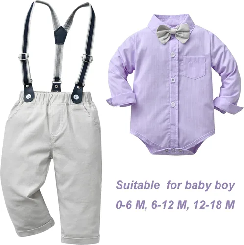 Vista 3 de amokk Conjunto de ropa de caballero formal para bebés y niños pequeños, corbatín y tirantes