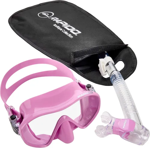 Vista 3 de Phantom Aquatics Juego de esnórquel sin marco con máscara de snorkel Lila