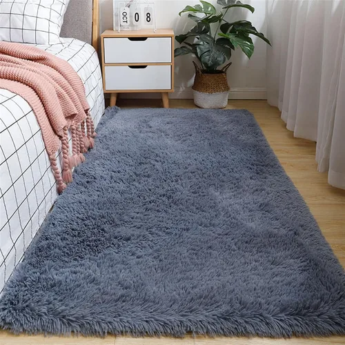 Vista 15 de GIBZ Alfombra rectangular de pelo largo de piel para interiores, antideslizante, suave, para dormitorio, sala de estar, lavable, color azul, 2