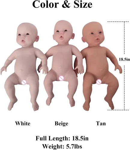 Vista 4 de EQAIWUJIE Muñeca Reborn de silicona de 18.5 pulgadas de cuerpo completo de silicona para bebé recién nacido real (marfil, niña de 18.5 pulgadas)