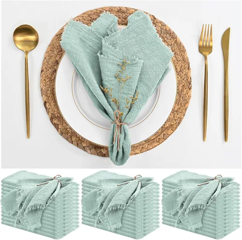 Vista 14 de Paquete de 12 servilletas de lino y algodón beige de 16 x 16 pulgadas, hechas a mano con flecos, servilletas de tela suave, lavables y rústicas