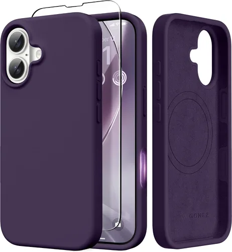 Vista 201 de GONEZ Funda magnética para iPhone 14, compatible con Magsafe, con protector de pantalla + protector de cámara, forro de microfibra antiarañazos